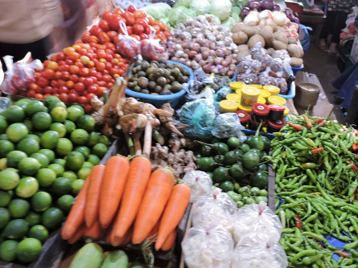 diverse selection of Lao fruits